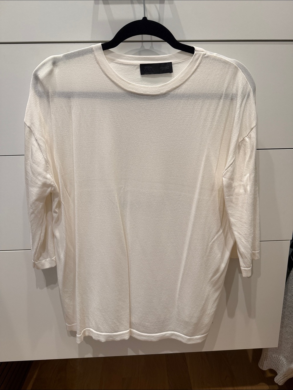 Zara Cream Long Sleeve Crew Neck Tee